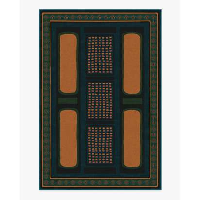 Nerissa Teal & Gold Flatwoven Rug by Architectural Digest - 185 x 275 cm - Rug + Pad System