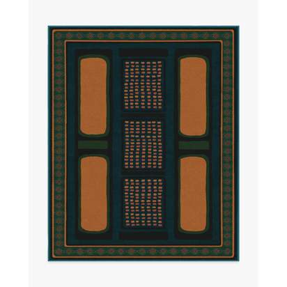 Nerissa Teal & Gold Flatwoven Rug by Architectural Digest - 245 x 305 cm - Rug + Pad System