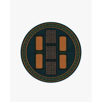 Nerissa Teal & Gold Flatwoven Rug by Architectural Digest - 185 Round cm - Rug + Pad System