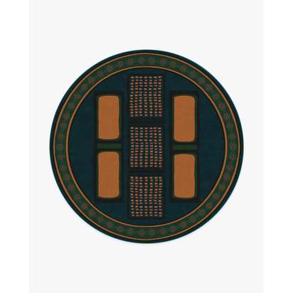 Nerissa Teal & Gold Flatwoven Rug by Architectural Digest - 245 Round cm - Rug + Pad System