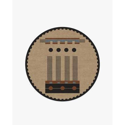 Kasi Black & Tan Flatwoven Rug by Architectural Digest - 185 Round cm - Rug + Pad System