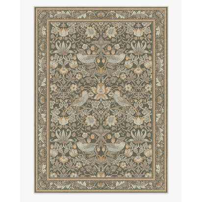 Strawberry Thief Stone Gold Flatwoven Rug by Morris & Co. - 305 x 425 cm - Rug + Pad System