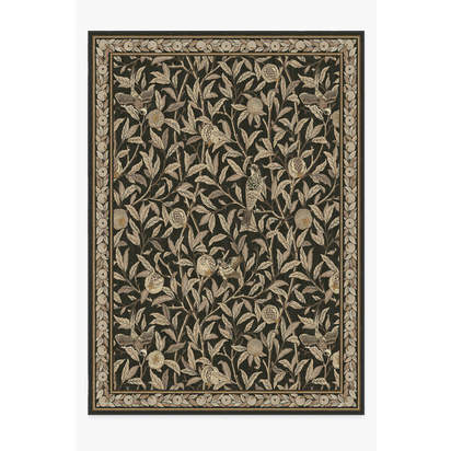 Bird & Pomegranate Soft Black Flatwoven Rug by Morris & Co. - 305 x 425 cm - Rug + Pad System