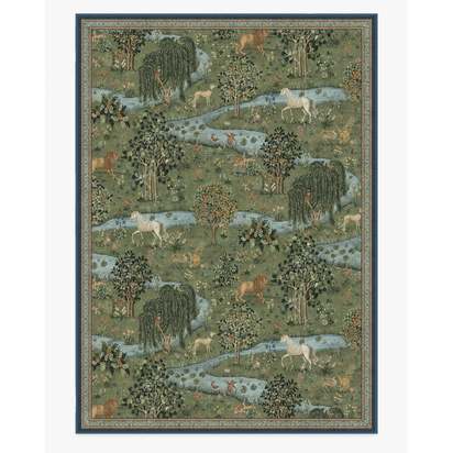 Owl & Willow Green Flatwoven Rug by Morris & Co. - 305 x 425 cm - Rug + Pad System
