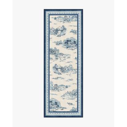 Provence Toile Delft Blue Flatwoven Rug - 75 x 215 cm - Rug + Pad System