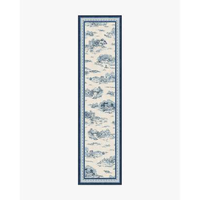 Provence Toile Delft Blue Flatwoven Rug - 75 x 305 cm - Rug + Pad System
