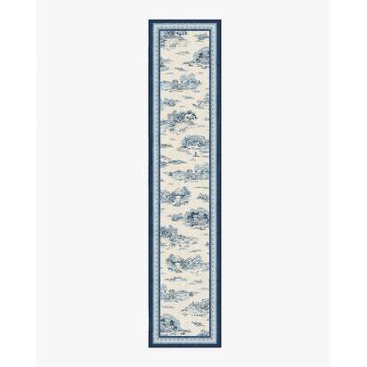 Provence Toile Delft Blue Flatwoven Rug - 75 x 365 cm - Rug + Pad System