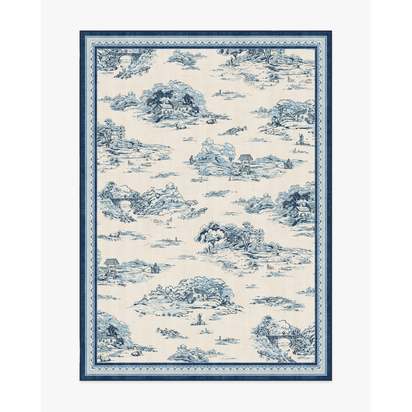 Provence Toile Delft Blue Flatwoven Rug - 150 x 215 cm - Rug + Pad System