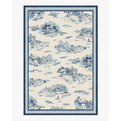Provence Toile Delft Blue Flatwoven Rug - 185 x 275 cm - Rug + Pad System
