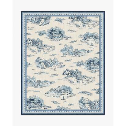 Provence Toile Delft Blue Flatwoven Rug - 245 x 305 cm - Rug + Pad System