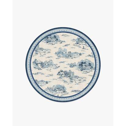 Provence Toile Delft Blue Flatwoven Rug - 185 Round cm - Rug + Pad System