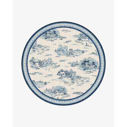 Provence Toile Delft Blue Flatwoven Rug - 245 Round cm - Rug + Pad System