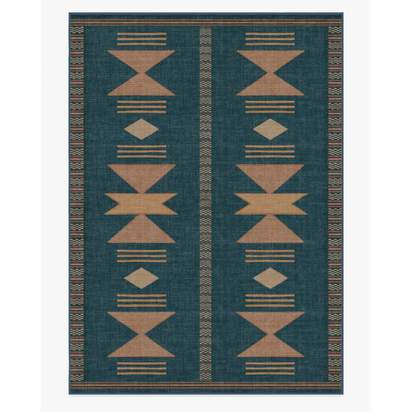 Lark Blue & Rose Flatwoven Rug - 305 x 425 cm - Rug + Pad System