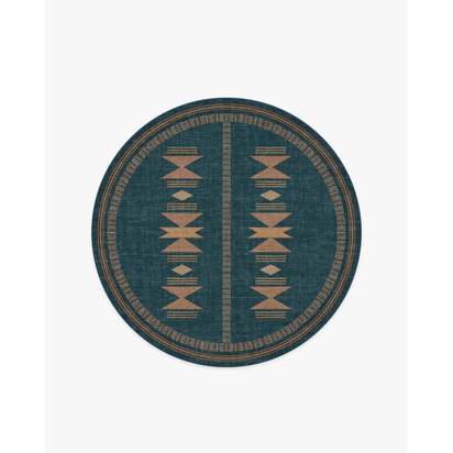 Lark Blue & Rose Flatwoven Rug - 185 Round cm - Rug + Pad System