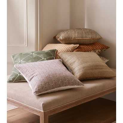 OKA, Grassetto Check Cushion Cover - Green, Cushion Covers, Cotton/Silk, Checked/Patterned/Printed