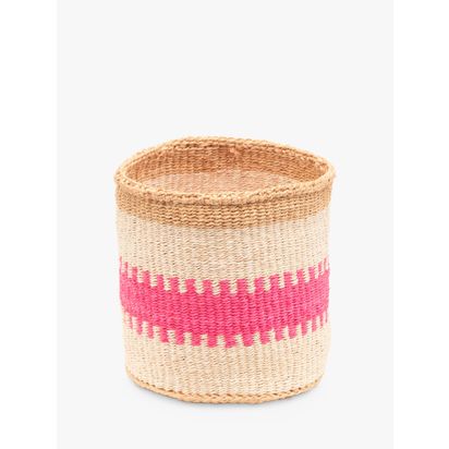 The Basket Room Kuzuia Woven Storage Basket, Pink Stripe, Extra Large Natural/Pink | H33 x Dia.33cm