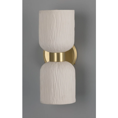 Sakura Double Ceramic and Brass Wall Light, Matte White Striped