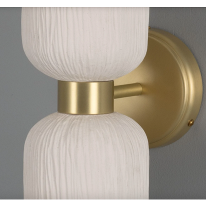 Sakura Double Ceramic and Brass Wall Light, Matte White Striped