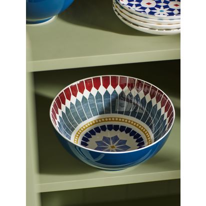 John Lewis Lisbon Fine China Serve Bowl, 20cm, Blue/Multi Blue/Multi | H8.6 x Dia.20.2cm