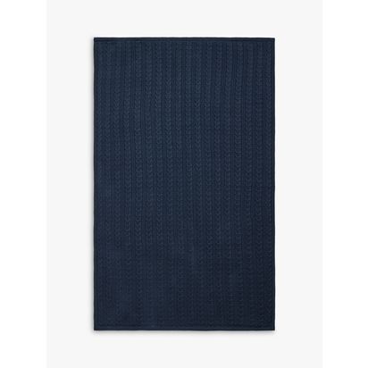 John Lewis Kids' Cable Knit Sherpa Fleece Throw, 150 x 100cm Navy | H0.10 x W100 x D150cm