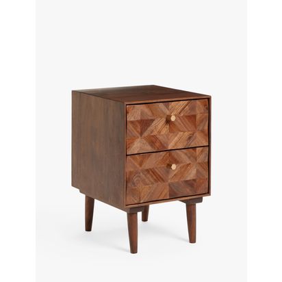 John Lewis + Swoon Franklin 2 Drawer Bedside Table, Dark Brown Acacia | H54.4 x W37.5 x D40cm