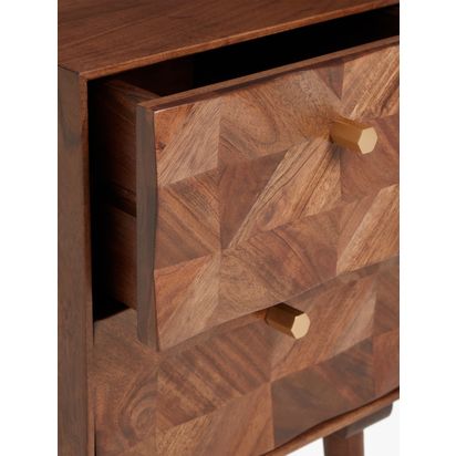 John Lewis + Swoon Franklin 2 Drawer Bedside Table, Dark Brown Acacia | H54.4 x W37.5 x D40cm