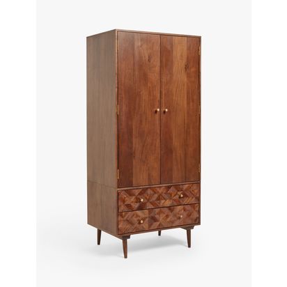 John Lewis + Swoon Franklin 2 Drawer Wardrobe, Dark Brown Acacia | H185 x W85.6 x D55cm