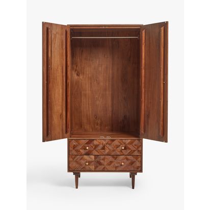 John Lewis + Swoon Franklin 2 Drawer Wardrobe, Dark Brown Acacia | H185 x W85.6 x D55cm