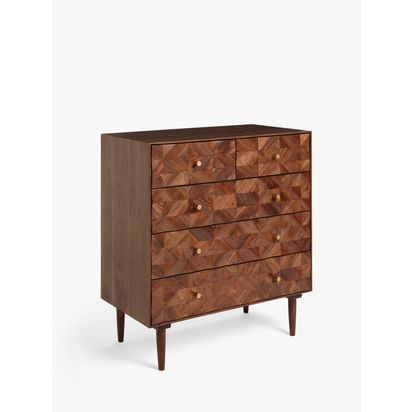 John Lewis + Swoon Franklin 3 Drawer Chest, Dark Brown Acacia | H75 x W85.6 x D45cm
