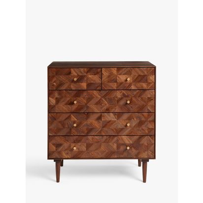 John Lewis + Swoon Franklin 3 Drawer Chest, Dark Brown Acacia | H75 x W85.6 x D45cm