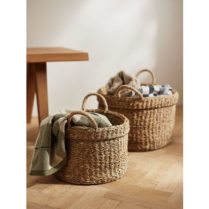 John Lewis Slouchy Seagrass Basket, Natural, Set of 2 Natural | H30 x W40 x D40cm
