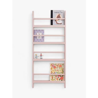 Great Little Trading Co Greenaway Narrow Gallery Bookcase, Pink Chalk Pink | H118 x W50 x D12cm, Lower shelf height: 32cm, other shelves: 24cm