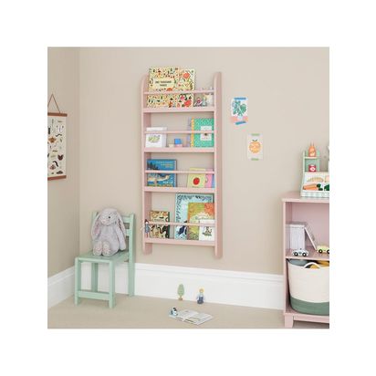 Great Little Trading Co Greenaway Narrow Gallery Bookcase, Pink Chalk Pink | H118 x W50 x D12cm, Lower shelf height: 32cm, other shelves: 24cm