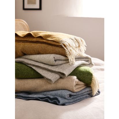 John Lewis Herringbone Shetland Lambswool Throw Light Grey | W140 x D185cm