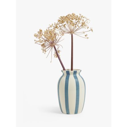 John Lewis Hand Painted Striped Stoneware Vase, H18cm Haze Blue | H18 x Dia.12.5cm