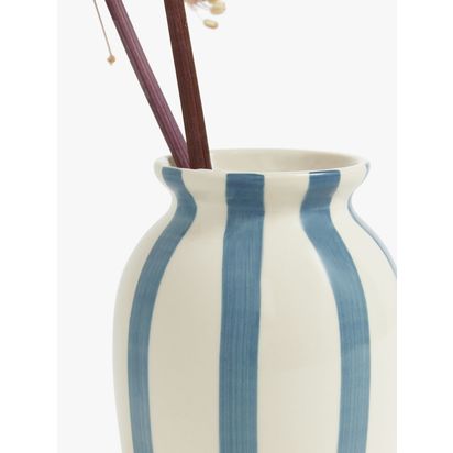 John Lewis Hand Painted Striped Stoneware Vase, H18cm Haze Blue | H18 x Dia.12.5cm