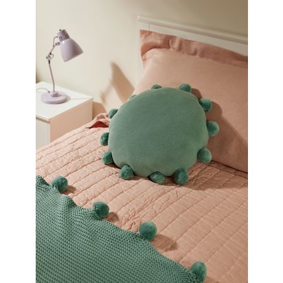 John Lewis Round Pom Cushion Green | Dia.40 x D4cm
