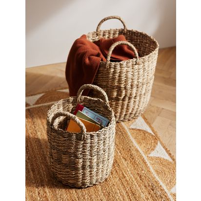 John Lewis Round Seagrass Storage Baskets, Set of 2, Natural Natural | Basket 1: H35 x Dia.35cm, Basket 2: H23 x Dia.23cm