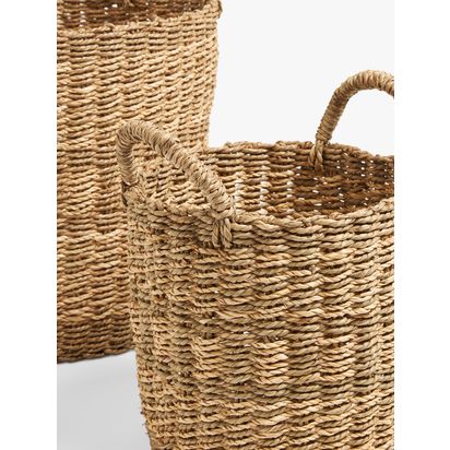 John Lewis Round Seagrass Storage Baskets, Set of 2, Natural Natural | Basket 1: H35 x Dia.35cm, Basket 2: H23 x Dia.23cm