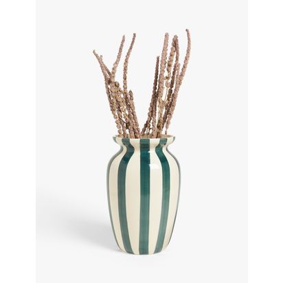 John Lewis Hand Painted Striped Stoneware Vase, H26.5cm Peacock | H26.5 x Dia.18cm
