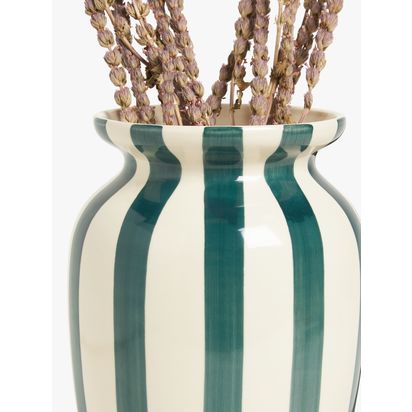 John Lewis Hand Painted Striped Stoneware Vase, H26.5cm Peacock | H26.5 x Dia.18cm
