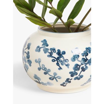 John Lewis Hand Painted Floral Stoneware Vase, H15cm, Blue/White Multi Multi | H15 x Dia.22.5cm