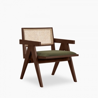Cleo Wooden Accent Armchair, Olive Green Sustainable Velvet & Walnut