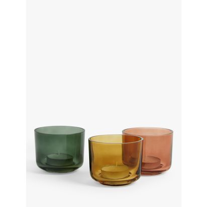 John Lewis Spring Glass Tealight Holders, Pack of 3, Multi Mutli | H6 x Dia.7.4cm