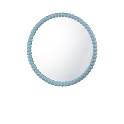 Där Ruan Bobbin Round Wood Frame Wall Mirror, 70cm Blue