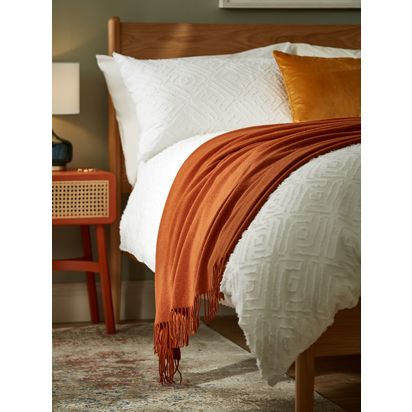 John Lewis Plain Merino Wool Throw Burnt Orange | L190 x W140cm