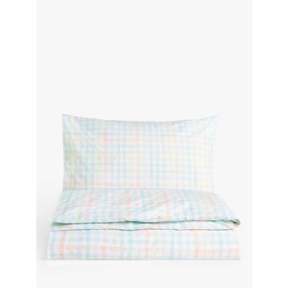 John Lewis Kids' Watercolour Gingham Pure Cotton Duvet Cover and Pillowcase Set, Multi Multi | Single