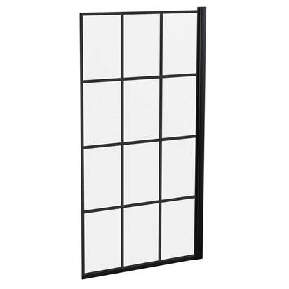Vellamo City 6mm Matt Black Framed Hinged Grid Bath Screen - 1430 x 770mm