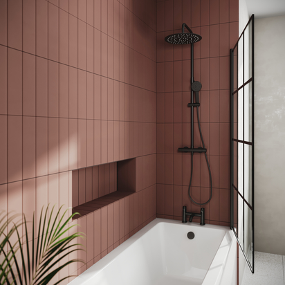 Vellamo City 6mm Matt Black Framed Hinged Grid Bath Screen - 1430 x 770mm