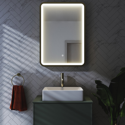 Harbour Clarity LED Illuminated Brushed Brass Framed Mirror with Demister Pad - 500 x 700mm